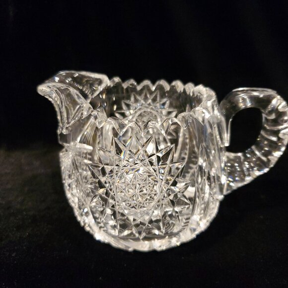 L@@K Vintage Creamer and Sugar Set Cut Glass Heavy Crystal Set Sawtooth Edge - Picture 4 of 8